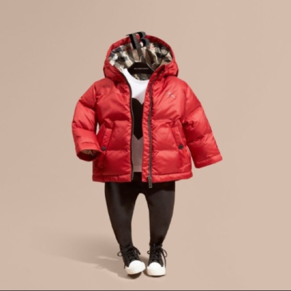 Burberry Red Puffer Jacket with Checked Lining